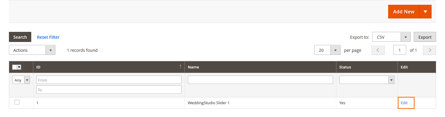 Wedding Studio - Manage Slider