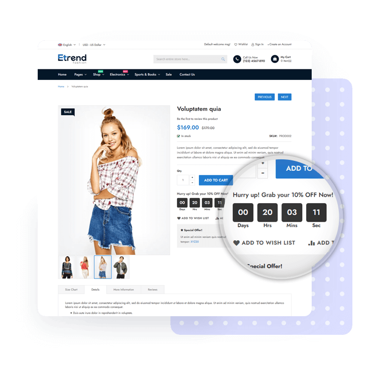 Urgency with Countdown Timer | Etrend Magento 2 Theme