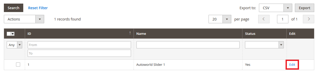 Auto World - Manage Slider