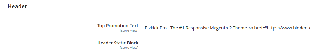 BizKick PRO - Header Settings