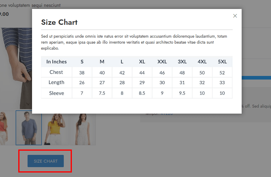 Etrend - Size chart in Popup