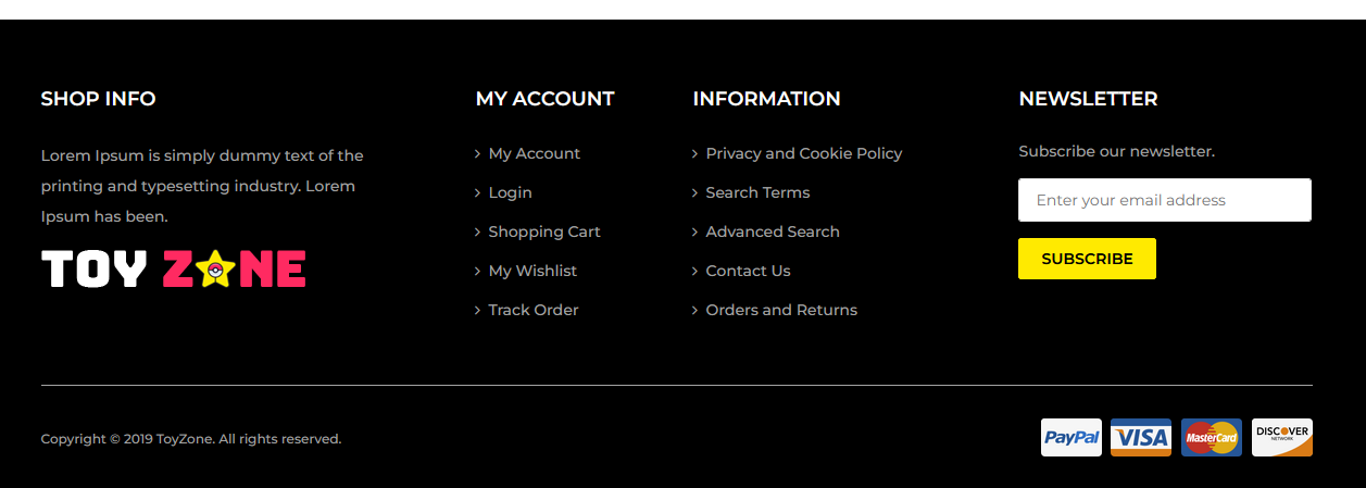 Toyzone  - Footer Columns Frontend