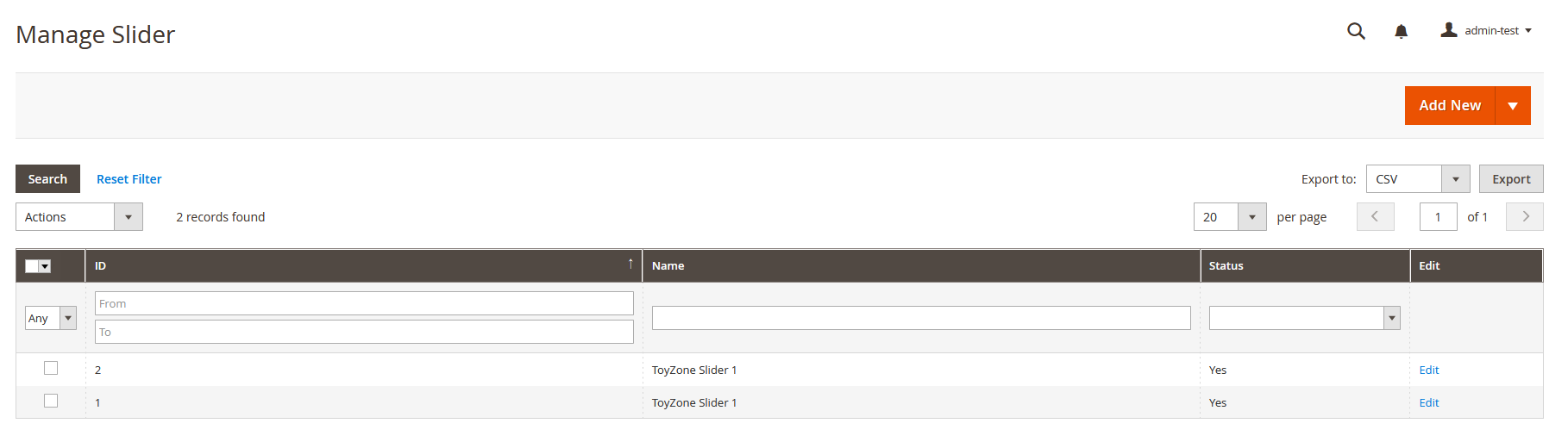 Toyzone  - Manage Slider