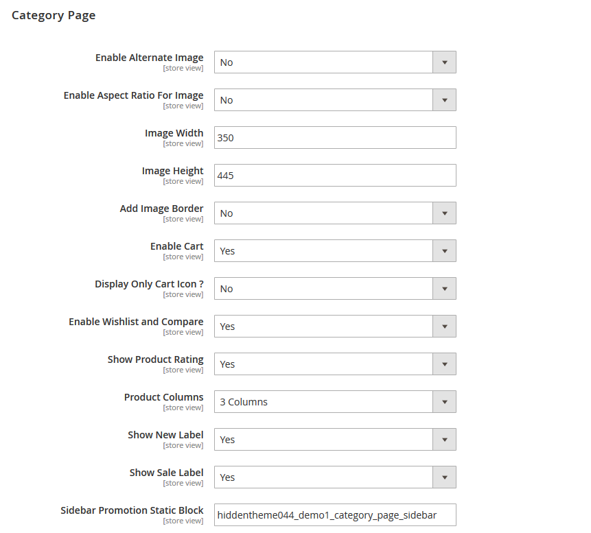 Vegmart  - Category Page Configuration