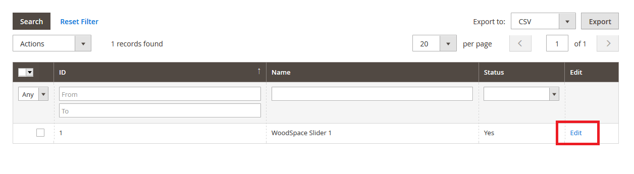 WoodSpace - Manage Slider